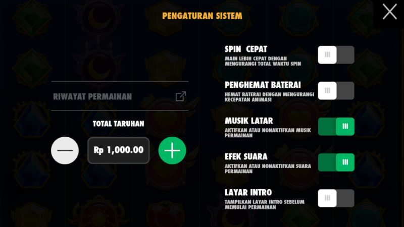 Tombol Pengaturan Slot Starlight Princess 1000