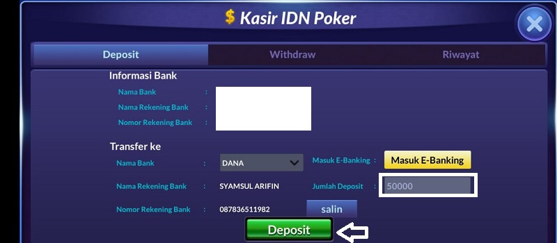 Masukkan Jumlah Deposit