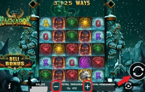 Tampilan tombol spin & tombol taruhan ragnarok